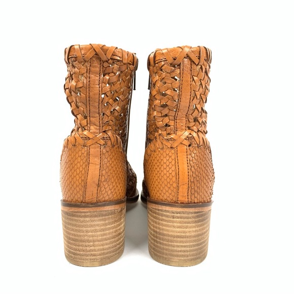 Free People In The Loop Woven Boots Tan Leather Boho Ankle Block Heel Festival - Picture 5 of 7